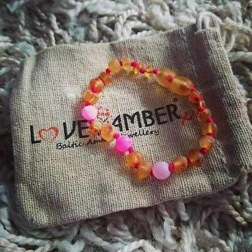 Raw Honey Pink Dragon Agate Baltic Amber Anklet Bracelet