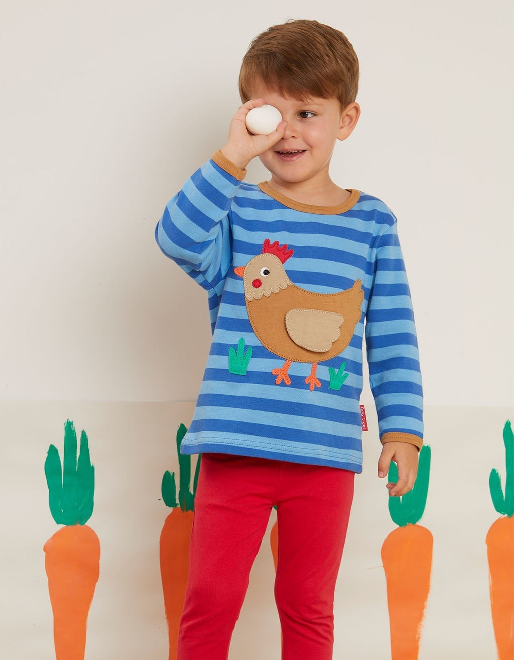 Organic Clucky Chicken Applique Long Sleeved T Shirt