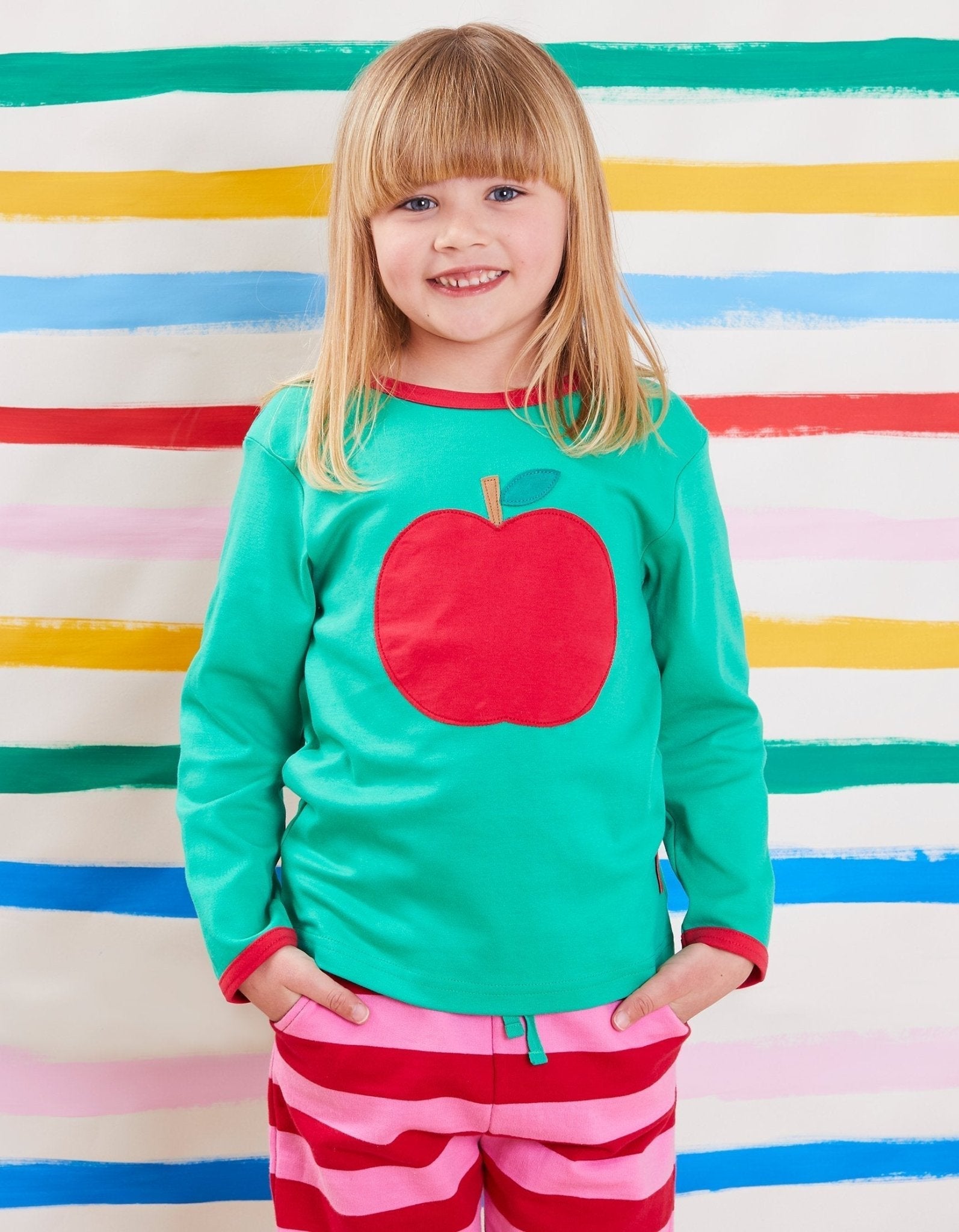 Organic Green Apple Applique Long Sleeved T Shirt