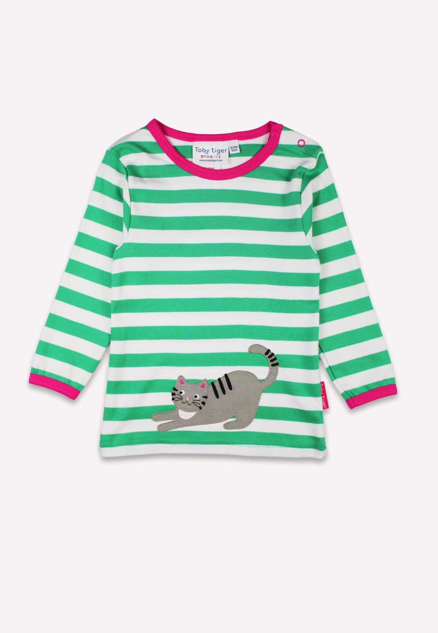 Organic Green Kitten Applique Long Sleeved T Shirt for Kids