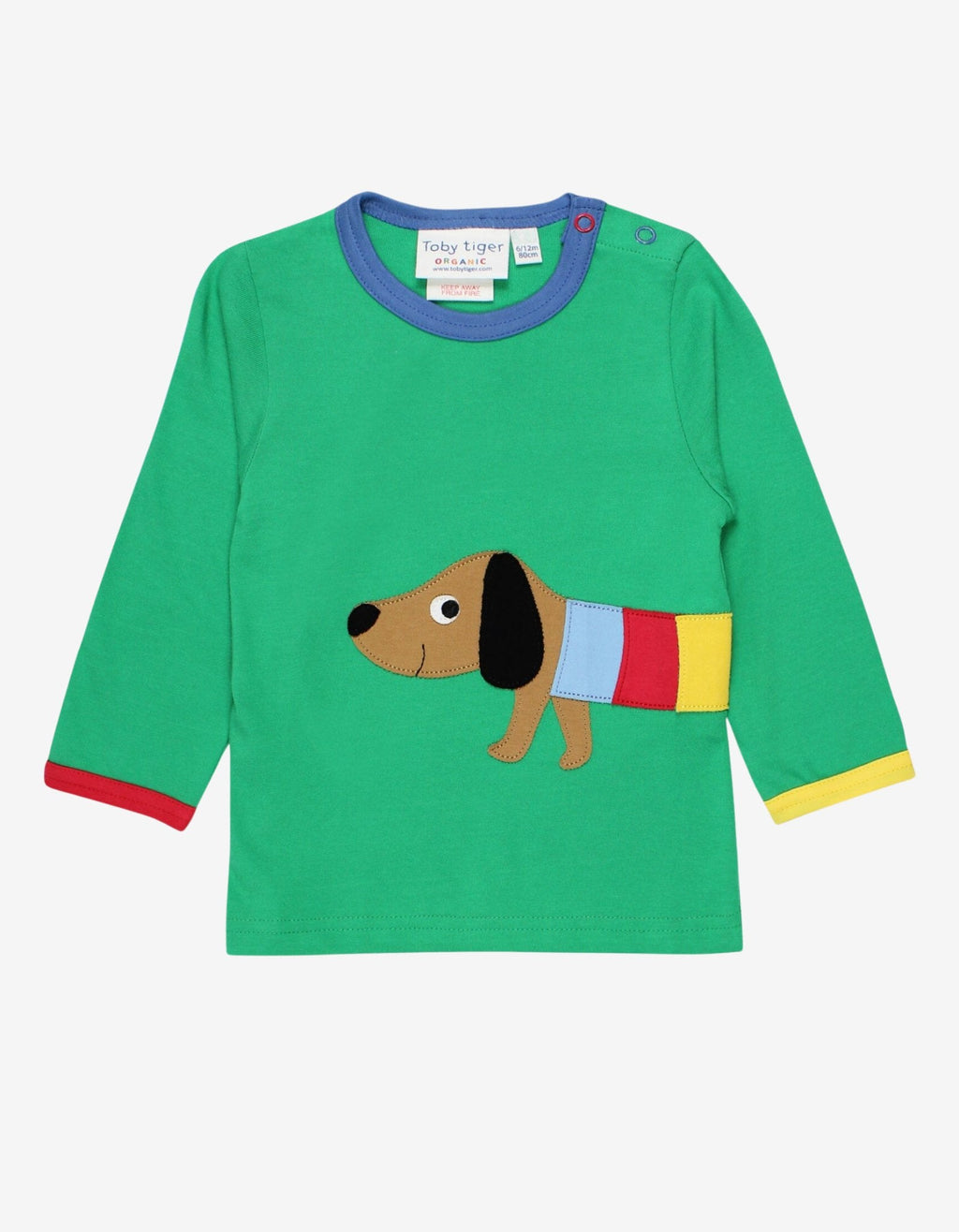 Organic Sausage Dog Applique Long Sleeved T Shirt in Green