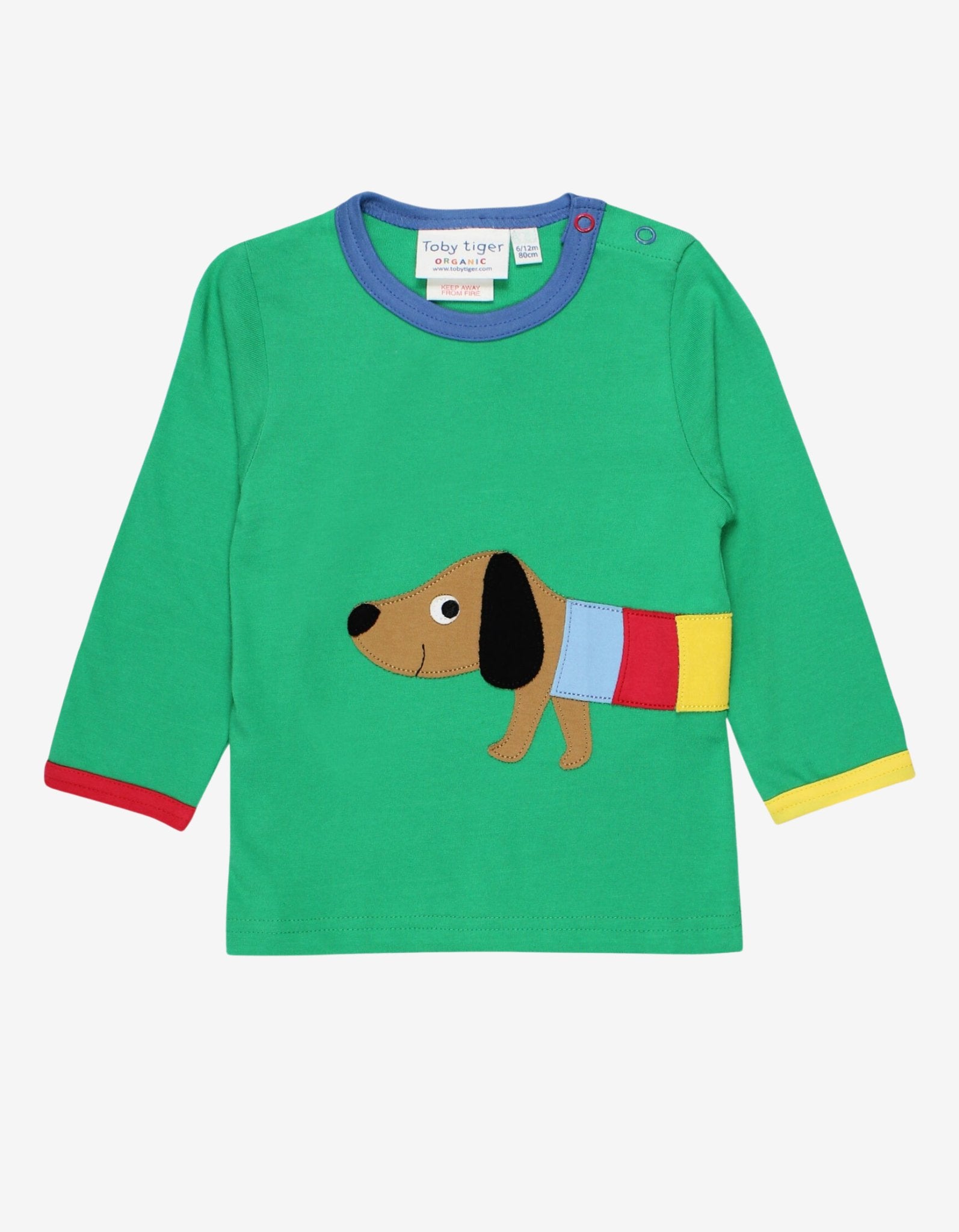 Organic Sausage Dog Applique Long Sleeved T Shirt in Green