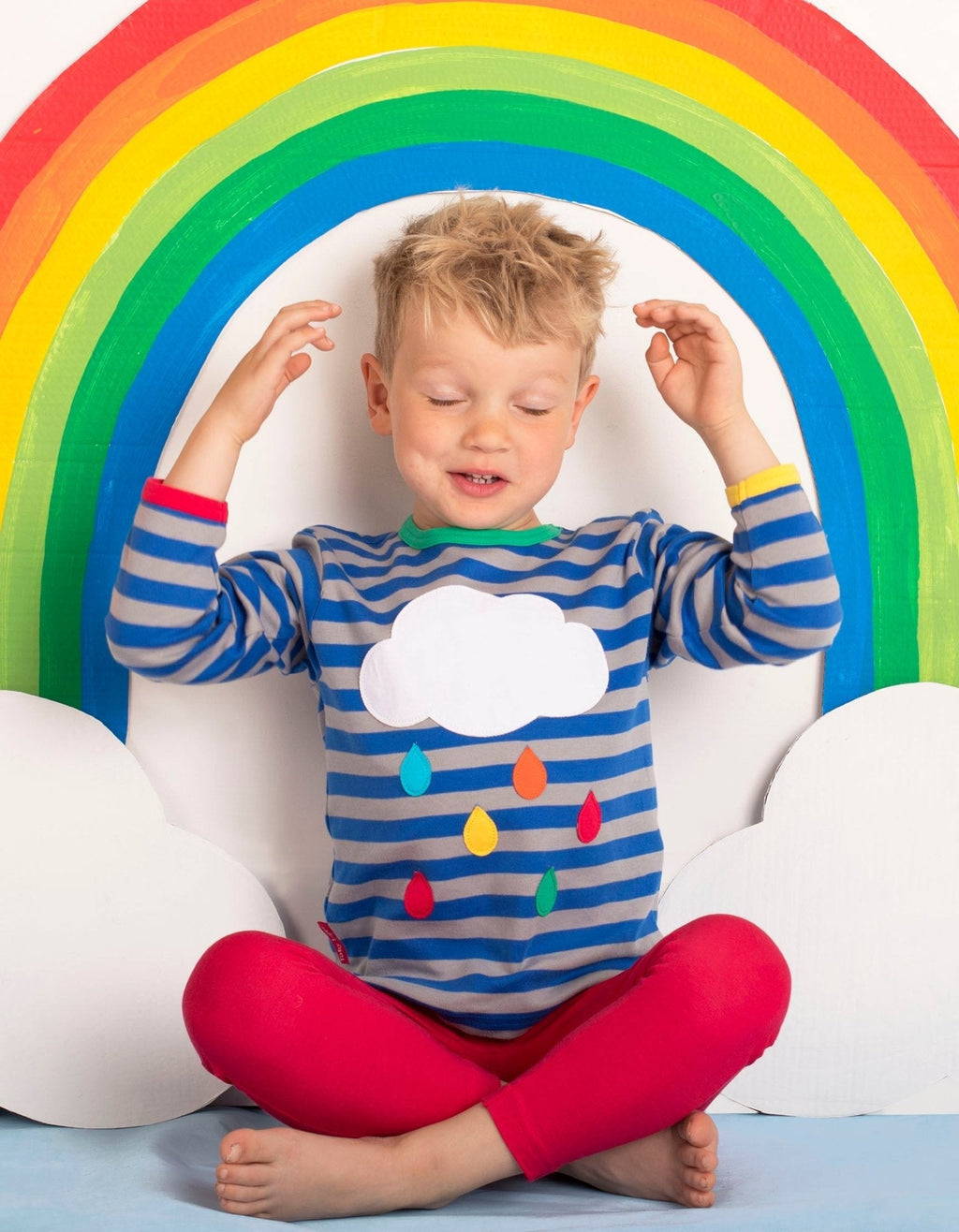 Organic Rainbow Raindrop Cloud Applique Long Sleeved T Shirt