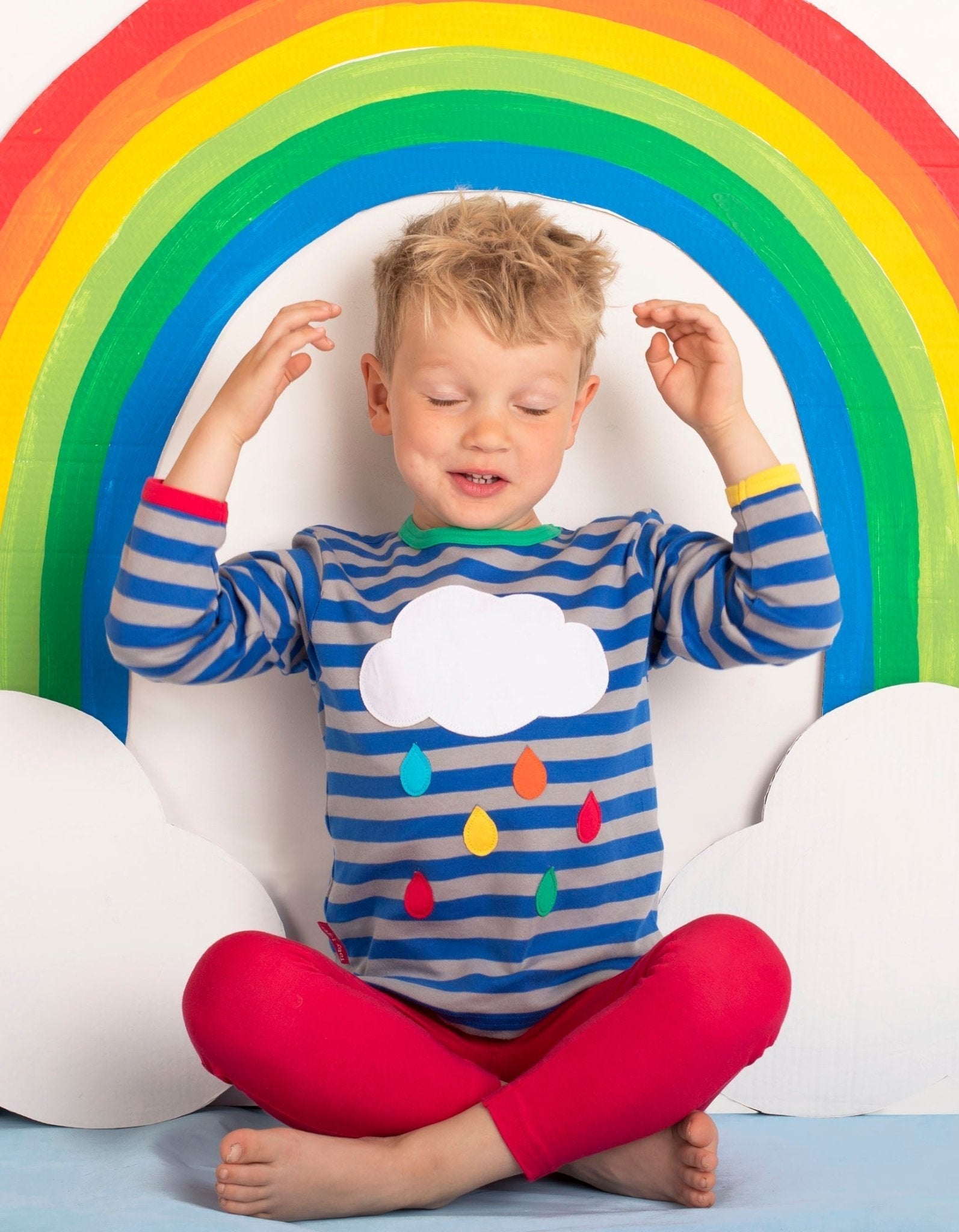 Organic Rainbow Raindrop Cloud Applique Long Sleeved T Shirt