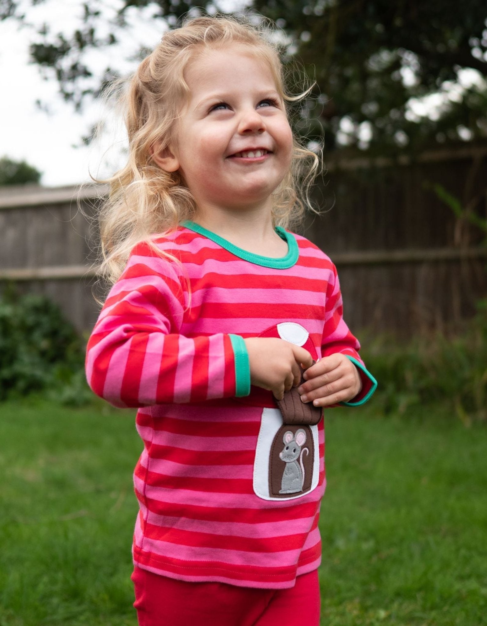 Organic Mouse and Mushroom Applique Long Sleeved T Shirt