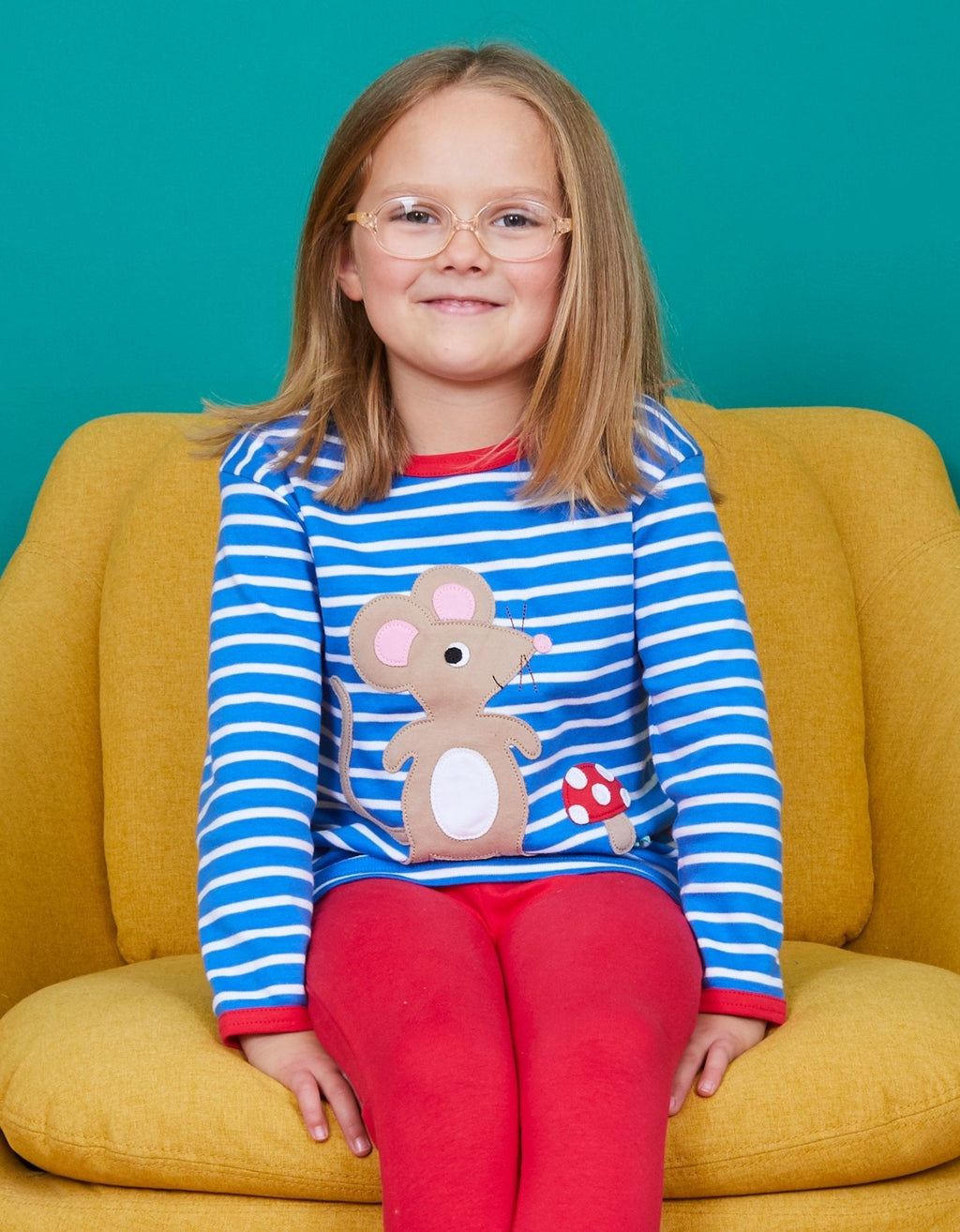 Organic Mouse and Mushroom Applique Long Sleeved T Shirt