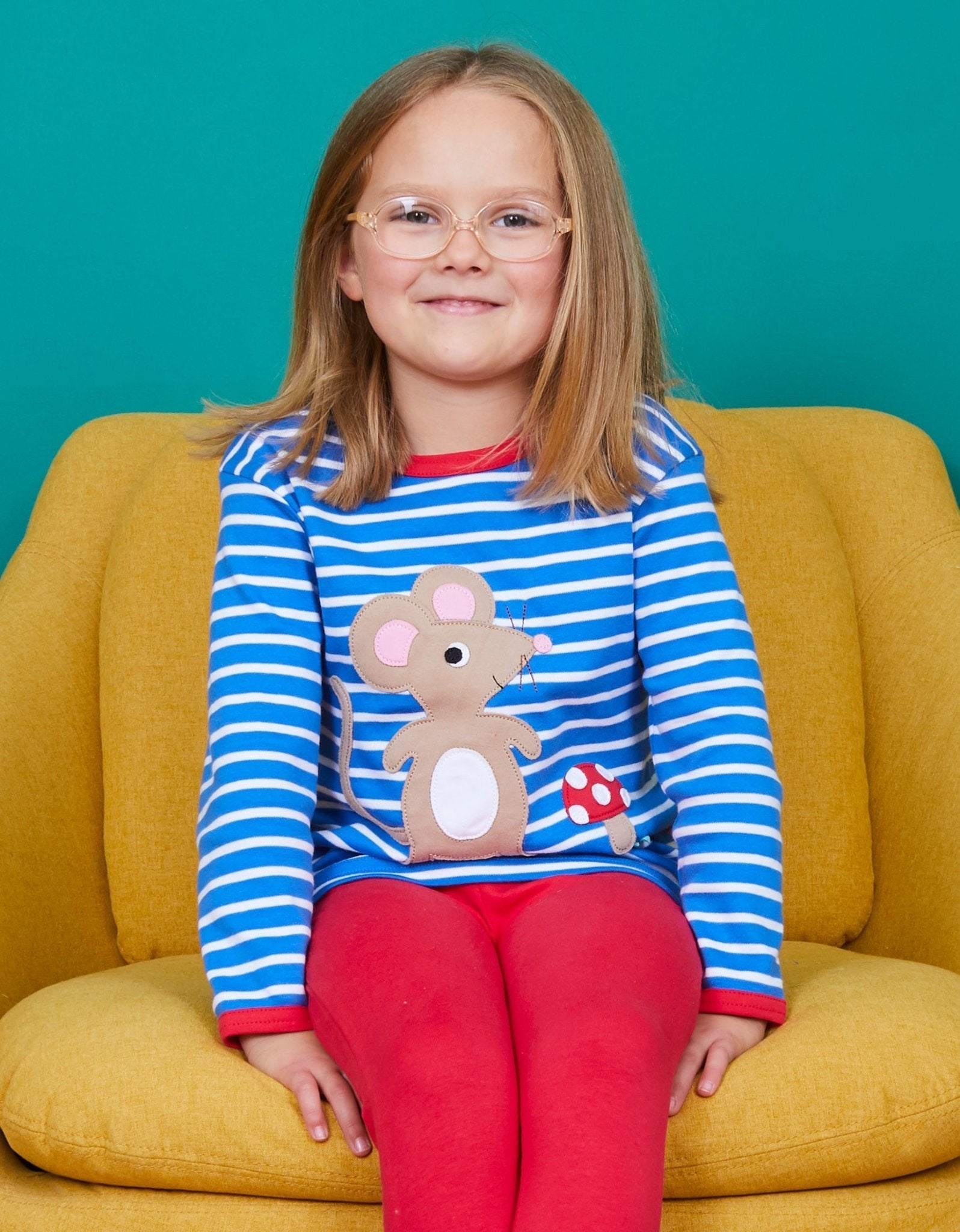 Organic Mouse and Mushroom Applique Long Sleeved T Shirt