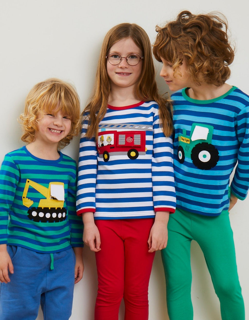 Organic Fire Engine Applique Long Sleeved T Shirt for Kids