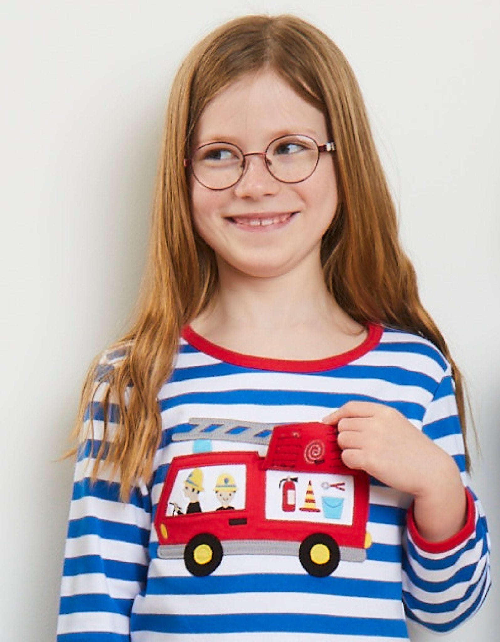 Organic Fire Engine Applique Long Sleeved T Shirt for Kids