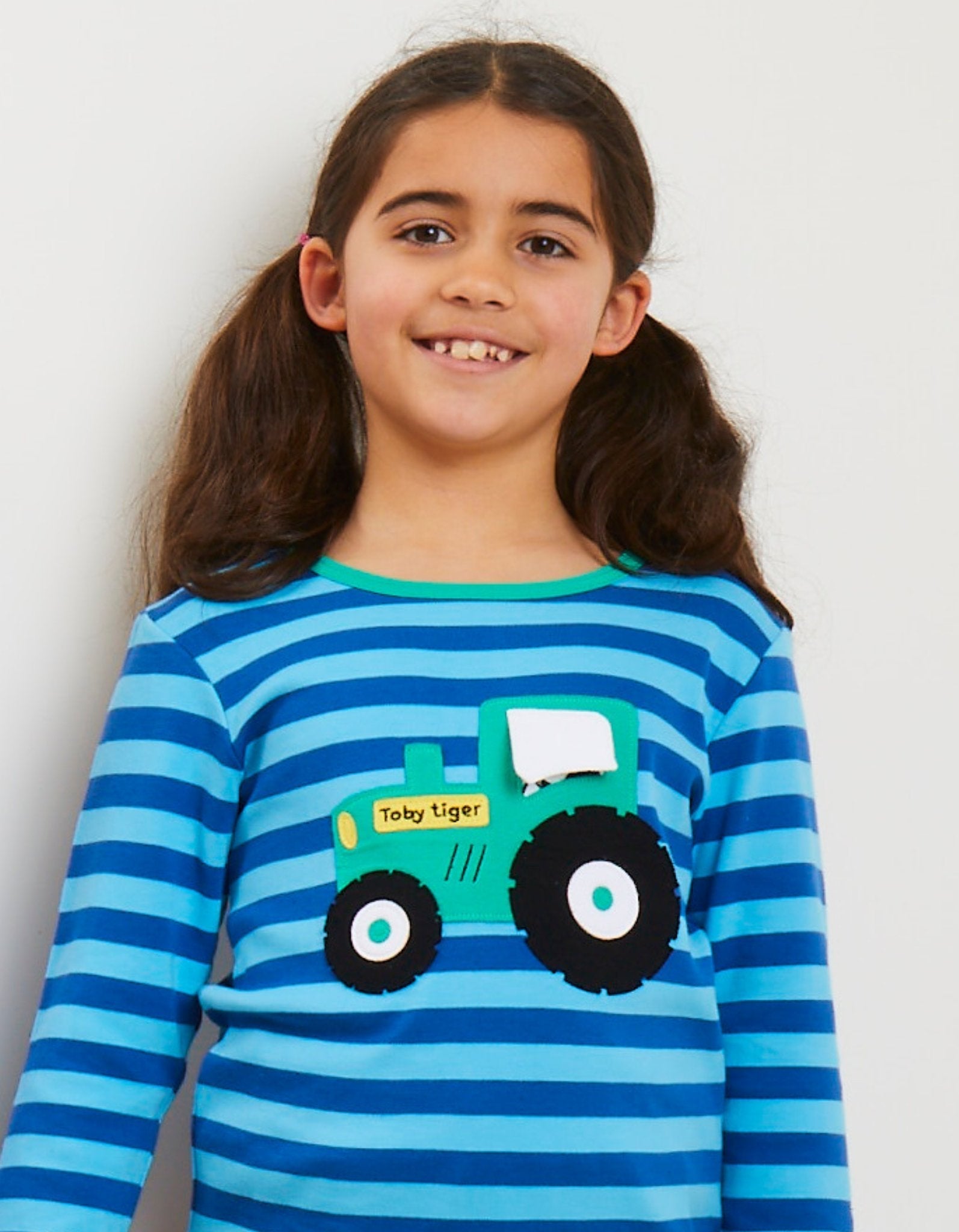 Organic Tractor Applique Long Sleeved T Shirt