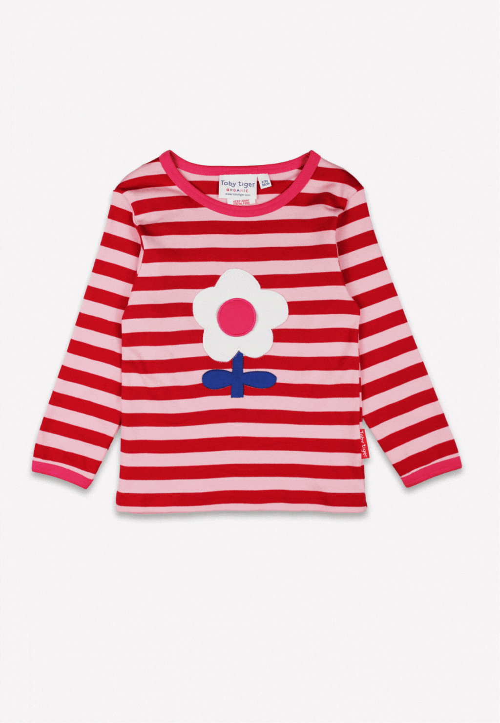 Organic Pink Flower Applique Long Sleeved T Shirt