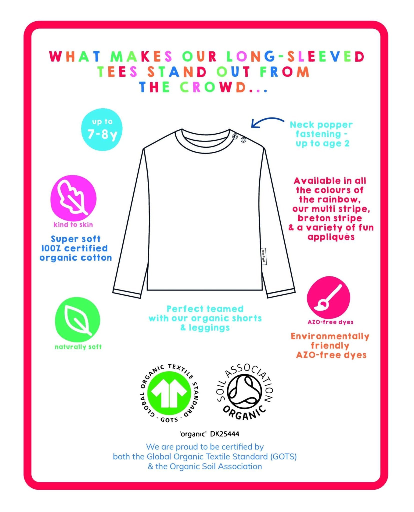 Organic Pink Flower Applique Long Sleeved T Shirt