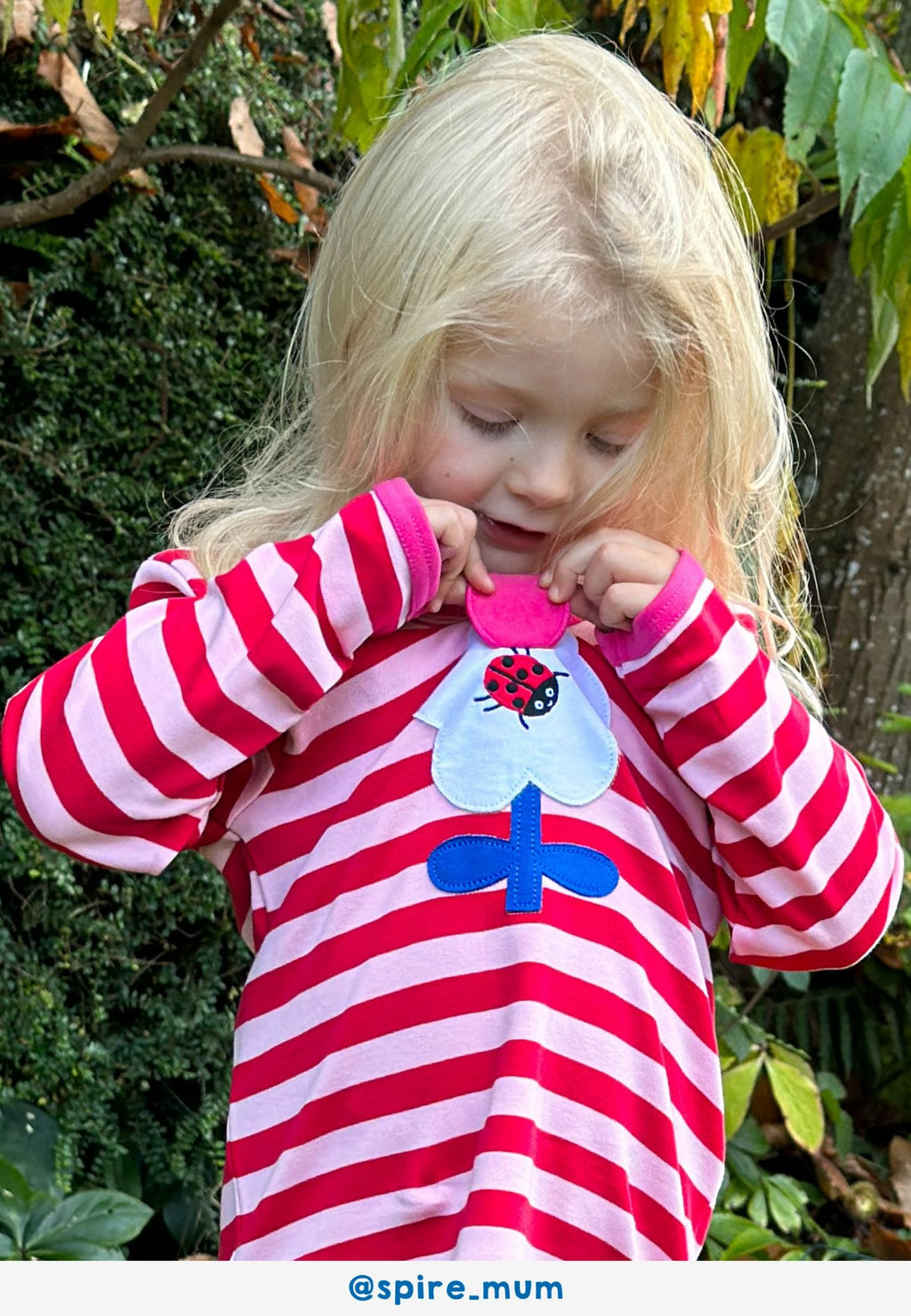 Organic Pink Flower Applique Long Sleeved T Shirt