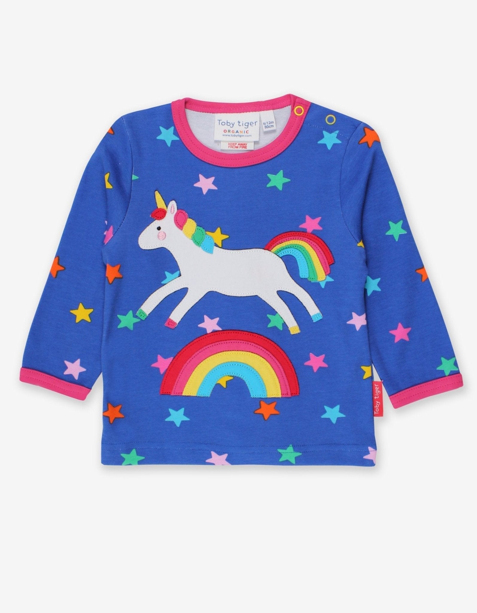 Organic Rainbow Unicorn Applique Long Sleeved T Shirt