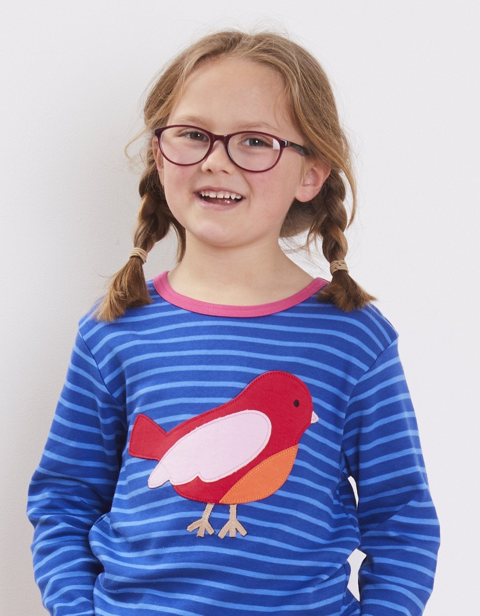 Organic Red Bird Applique Long Sleeved T Shirt