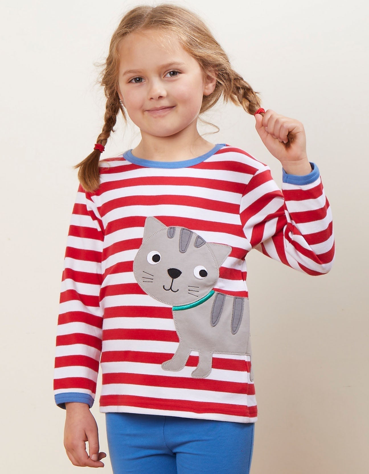 Organic Tabby Cat Applique Long Sleeved T Shirt