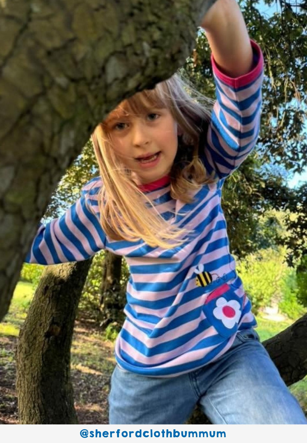 Organic Striped Daisy Applique Long Sleeved T Shirt