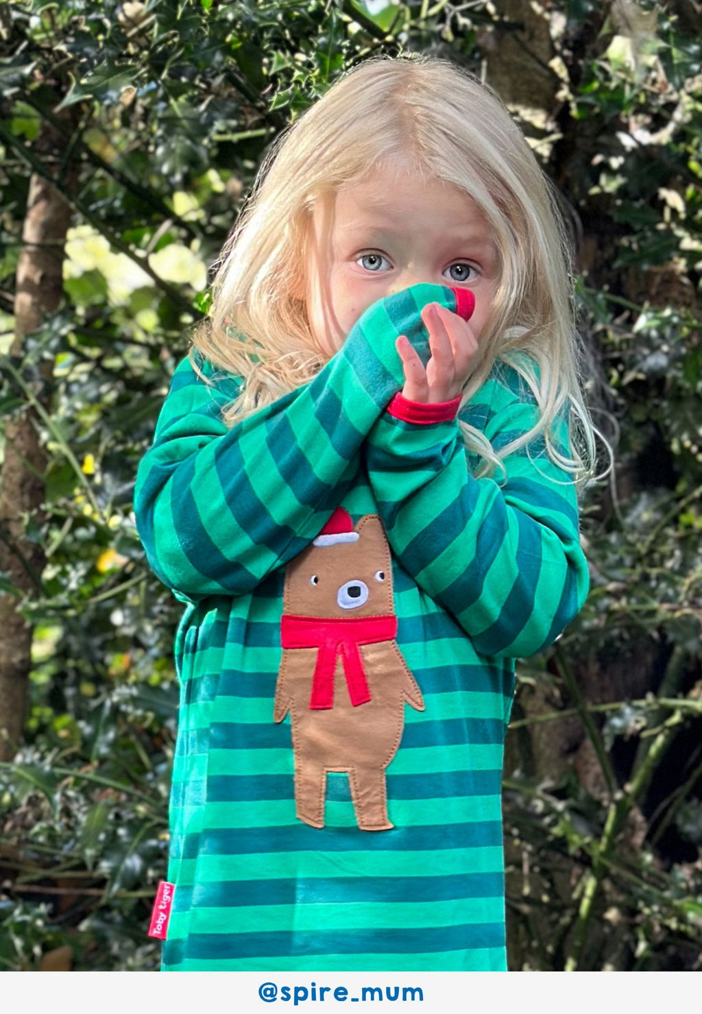 Organic Christmas Bear Applique Long Sleeved T Shirt