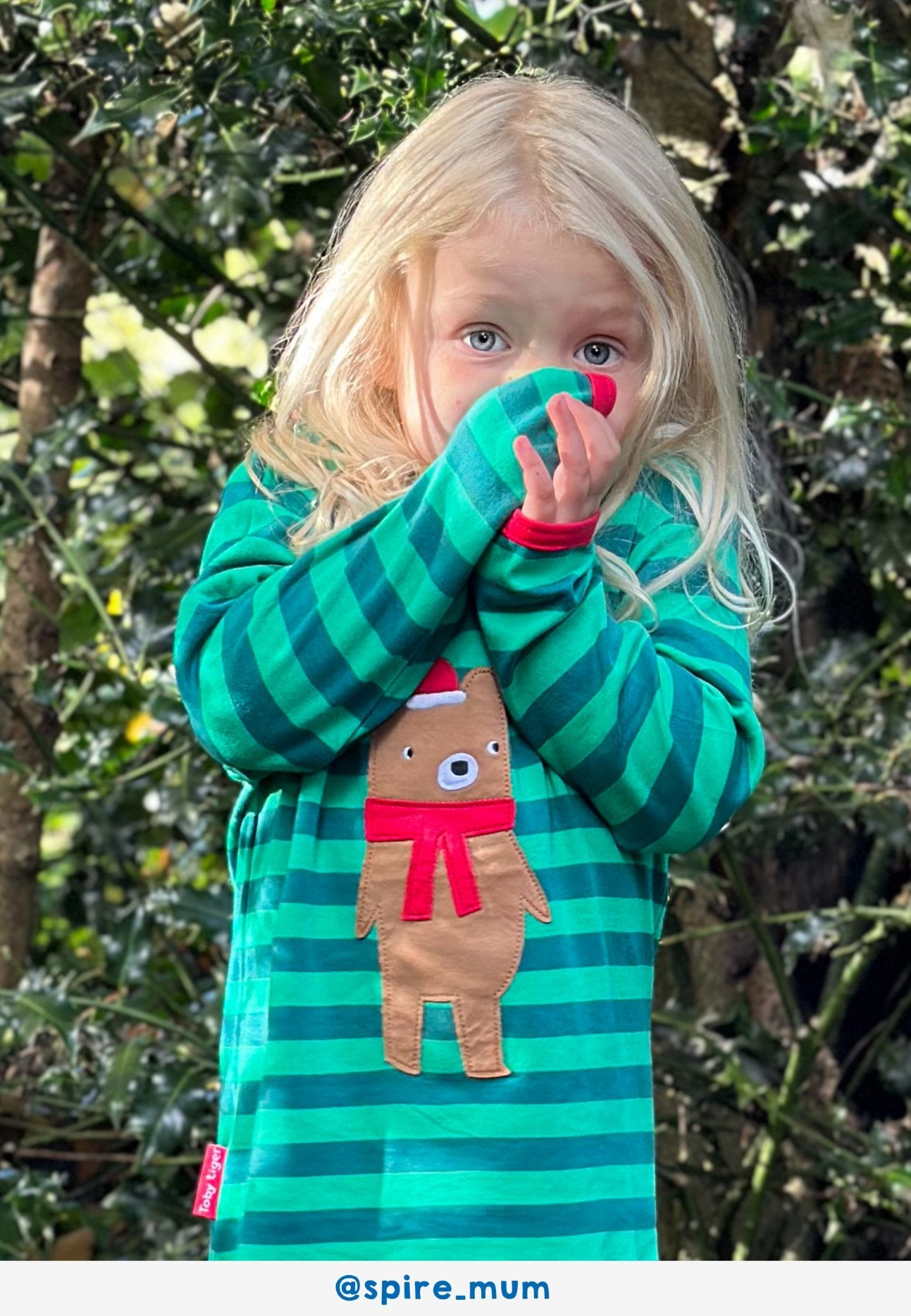 Organic Christmas Bear Applique Long Sleeved T Shirt