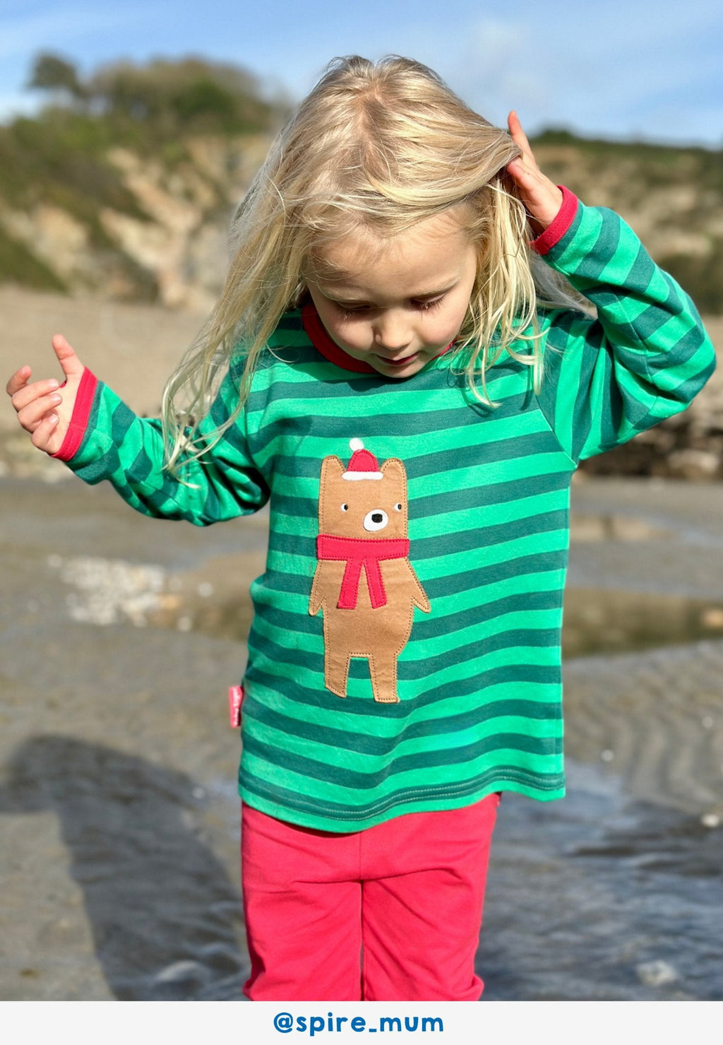 Organic Christmas Bear Applique Long Sleeved T Shirt