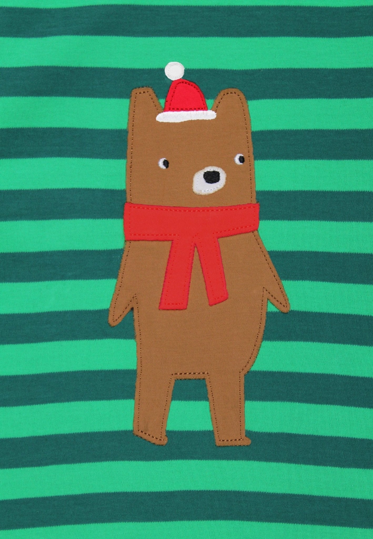 Organic Christmas Bear Applique Long Sleeved T Shirt