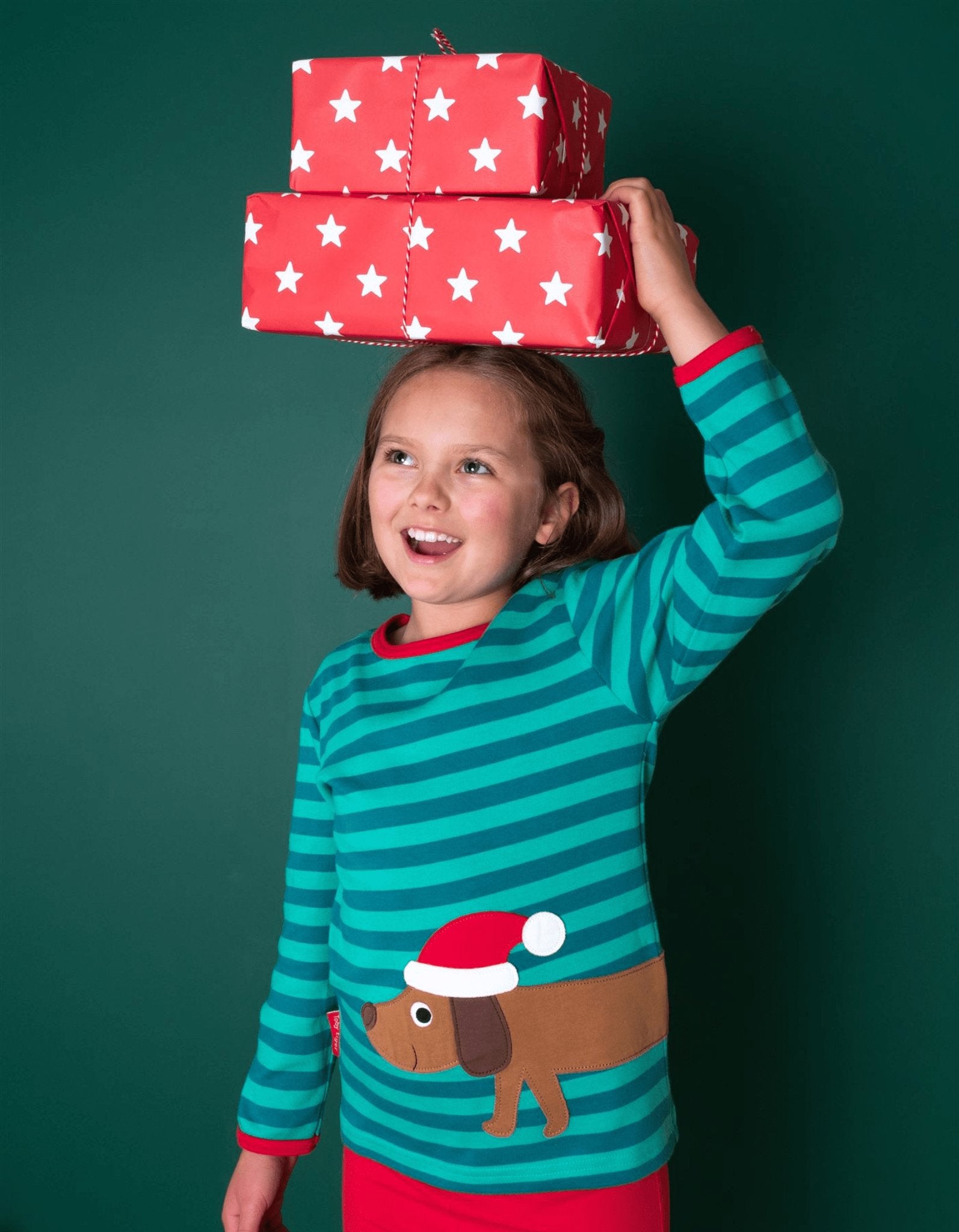 Organic Christmas Dog Applique Long Sleeved T Shirt for Kids