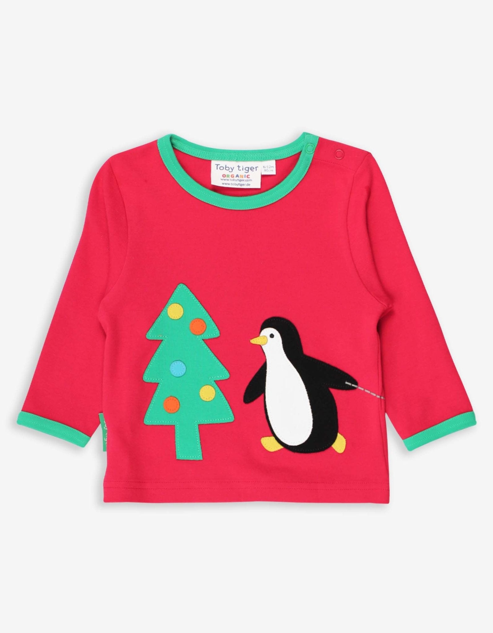 Organic Penguins Christmas Applique Long Sleeved T Shirt