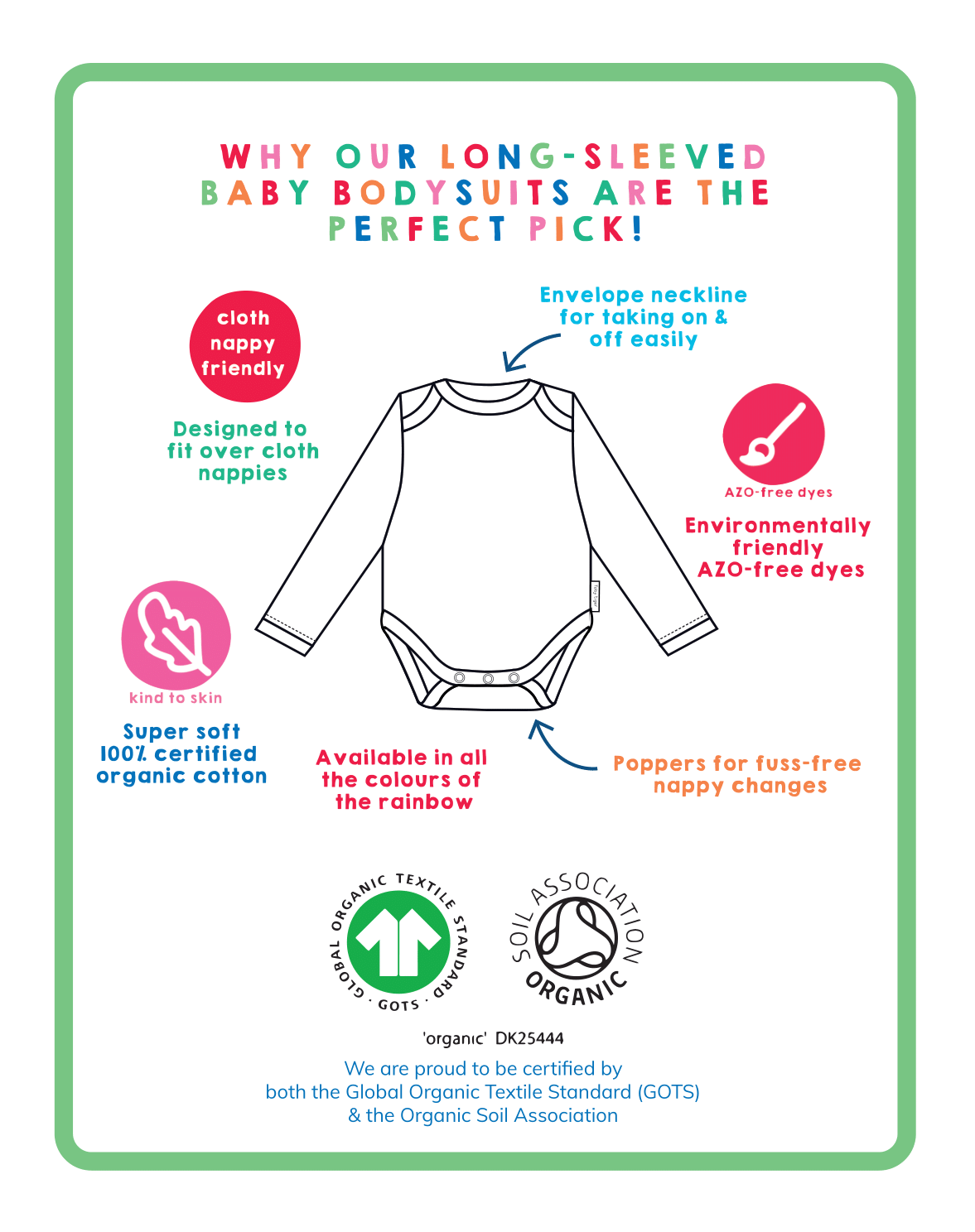 Organic Pink Long Sleeve Baby Bodysuit