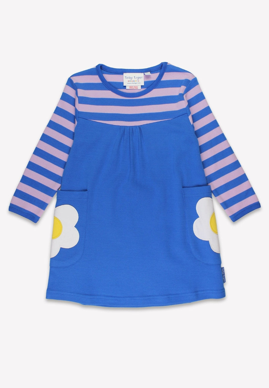 Organic Blue Daisy Applique Long Sleeved Dress for Children