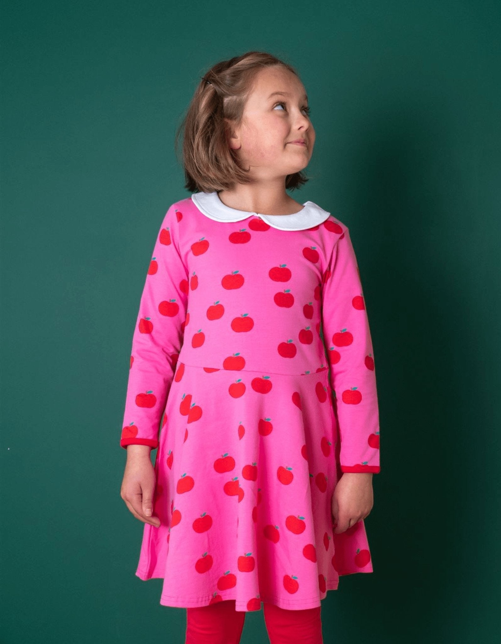 Organic Apple Print Long Sleeved Skater Dress for Kids