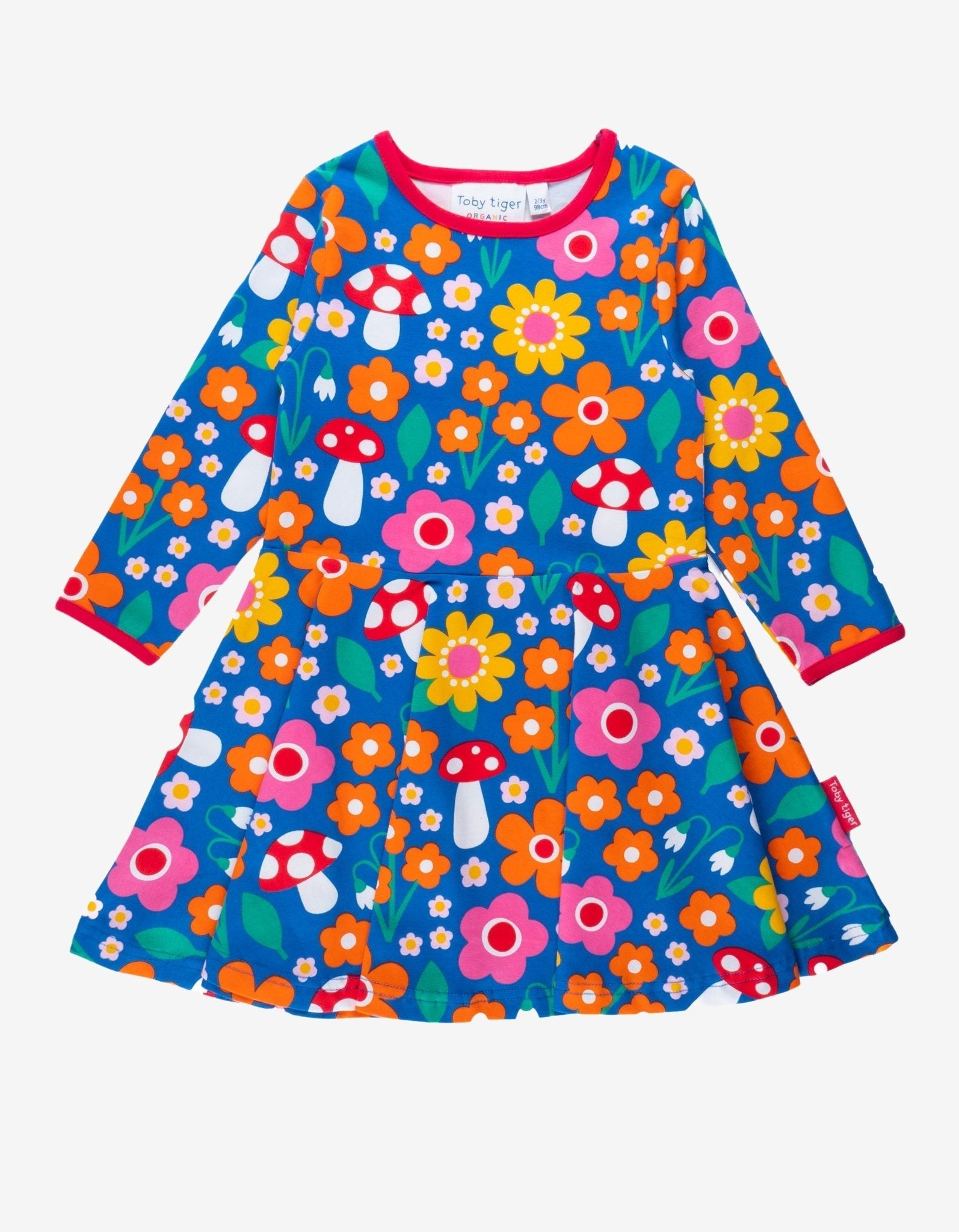 Organic Floral Mushroom Print Long Sleeved Skater Dress for Kids