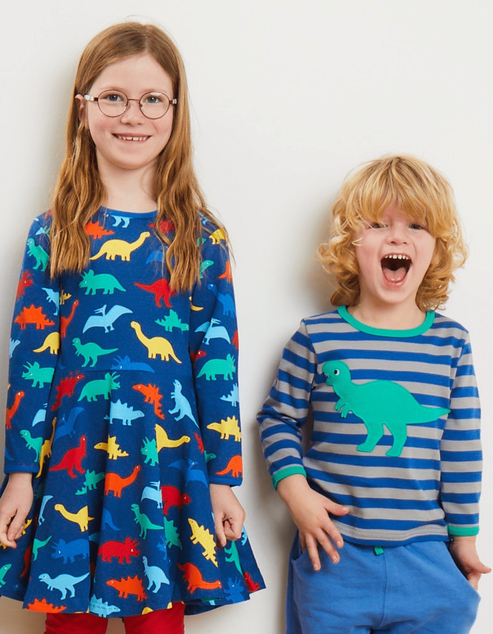 Organic Rainbow Dinosaur Print Skater Dress