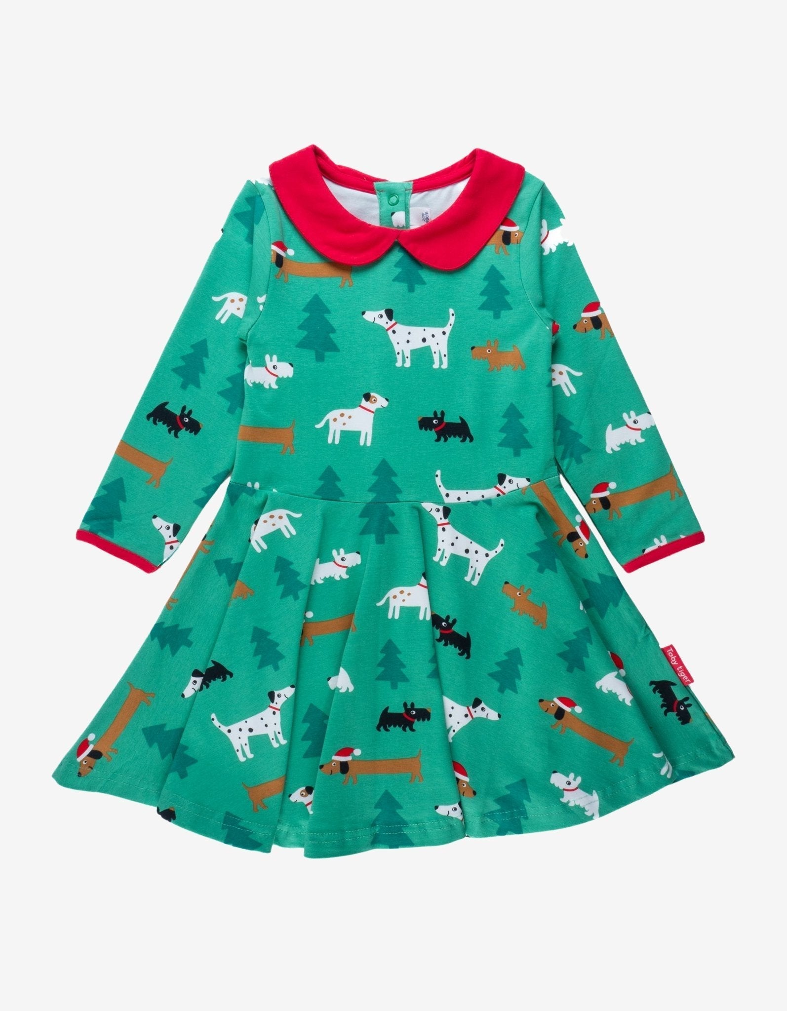 Organic Christmas Dog Print Long Sleeved Skater Dress for Kids