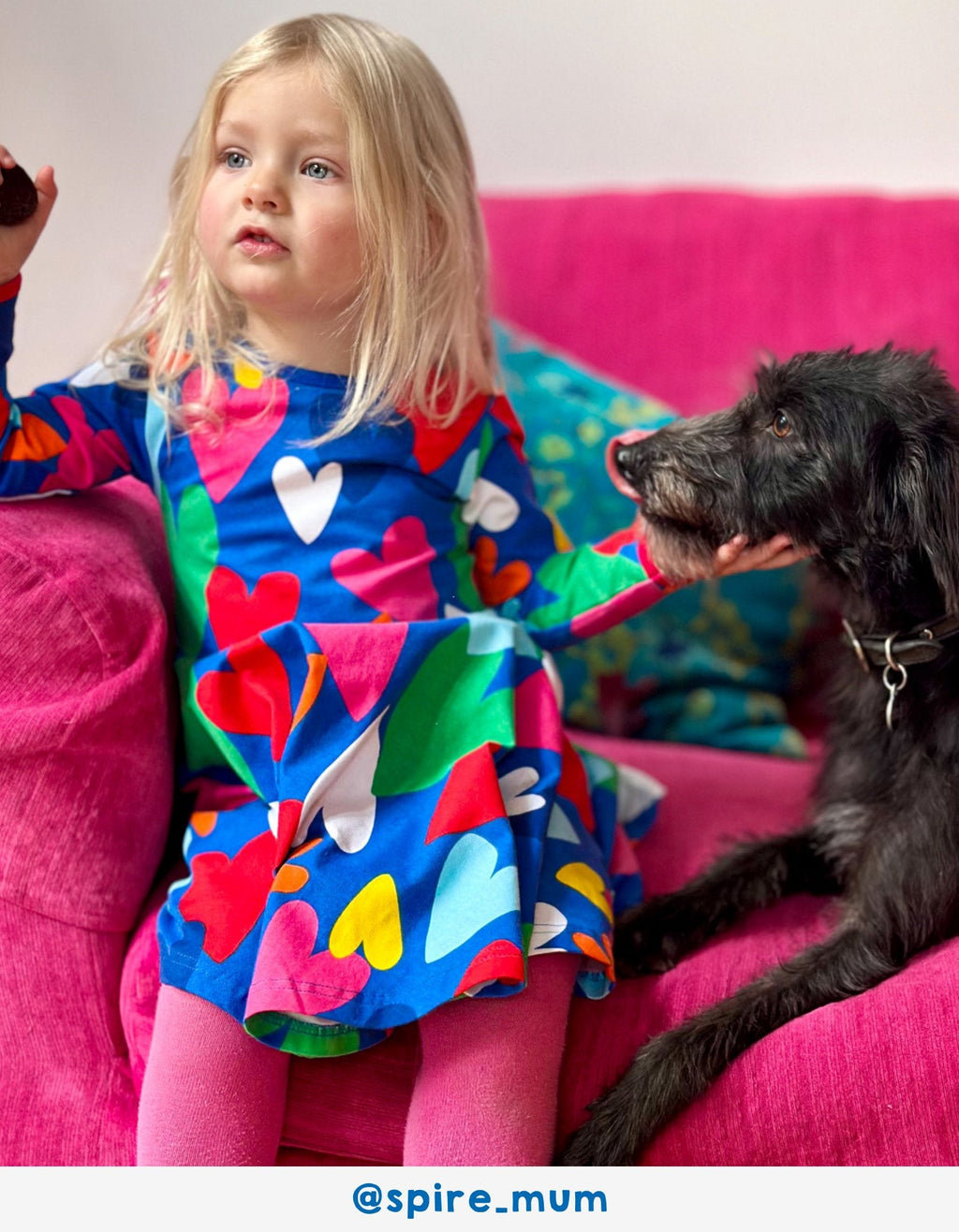 Organic Heart Print Long Sleeve Skater Dress for Kids