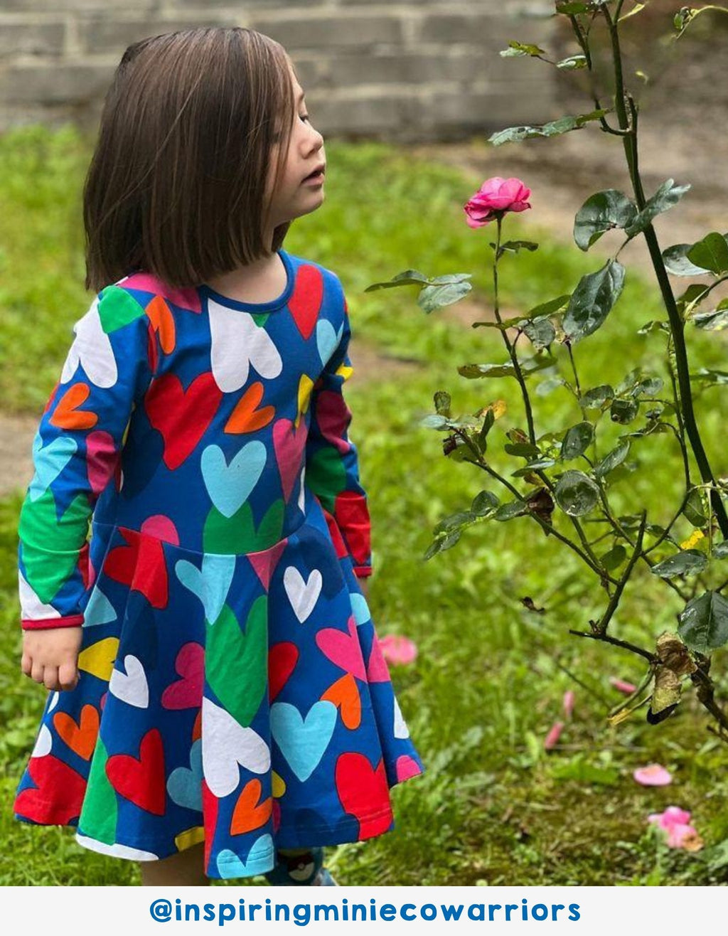 Organic Heart Print Long Sleeve Skater Dress for Kids