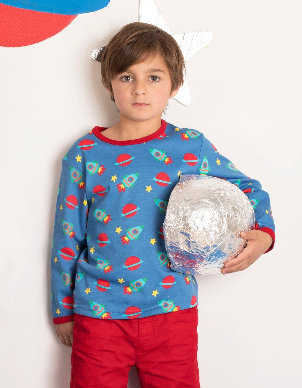 Organic Space Print Long Sleeved T Shirt for Kids