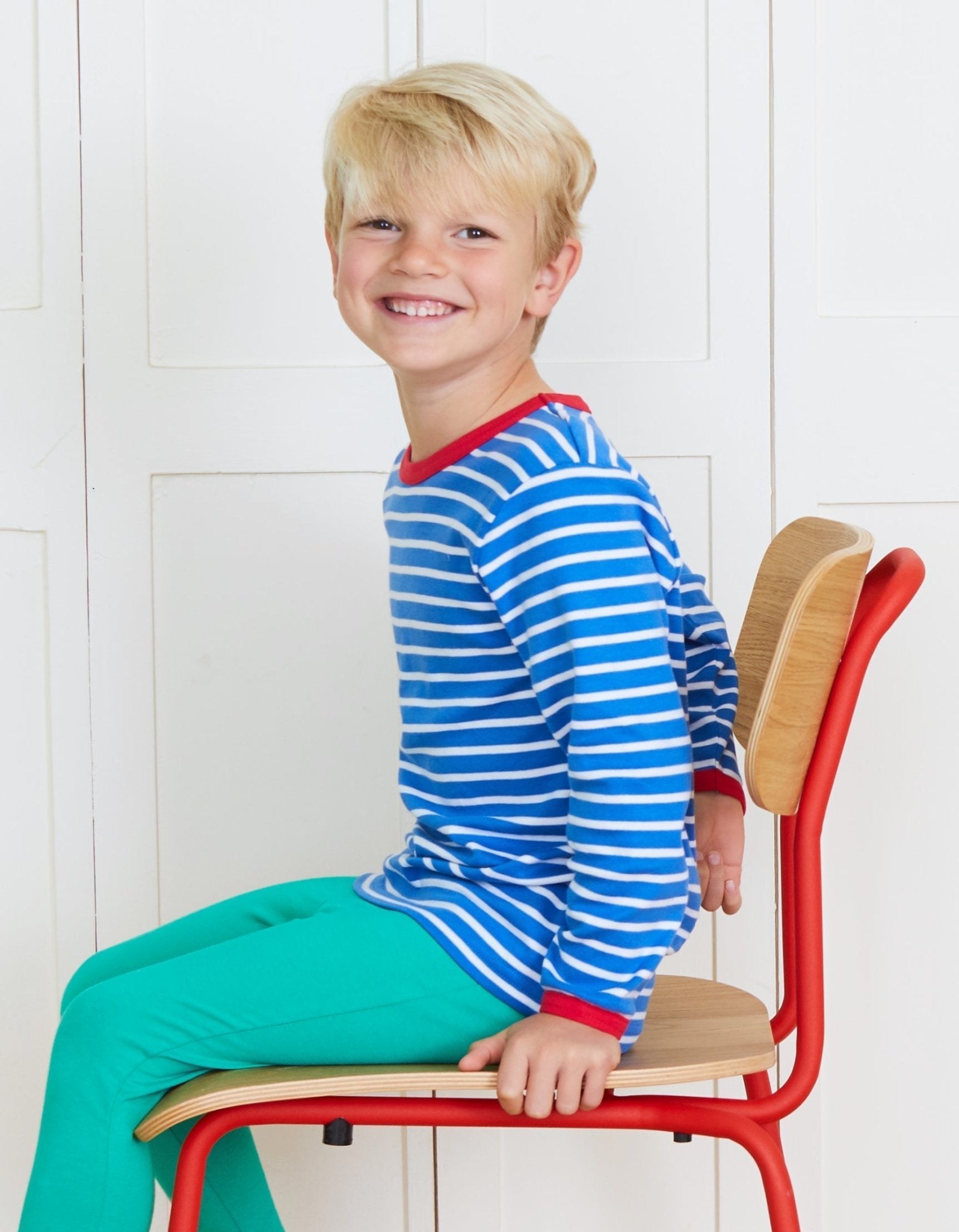 Organic Blue Breton Long Sleeved T Shirt for Kids