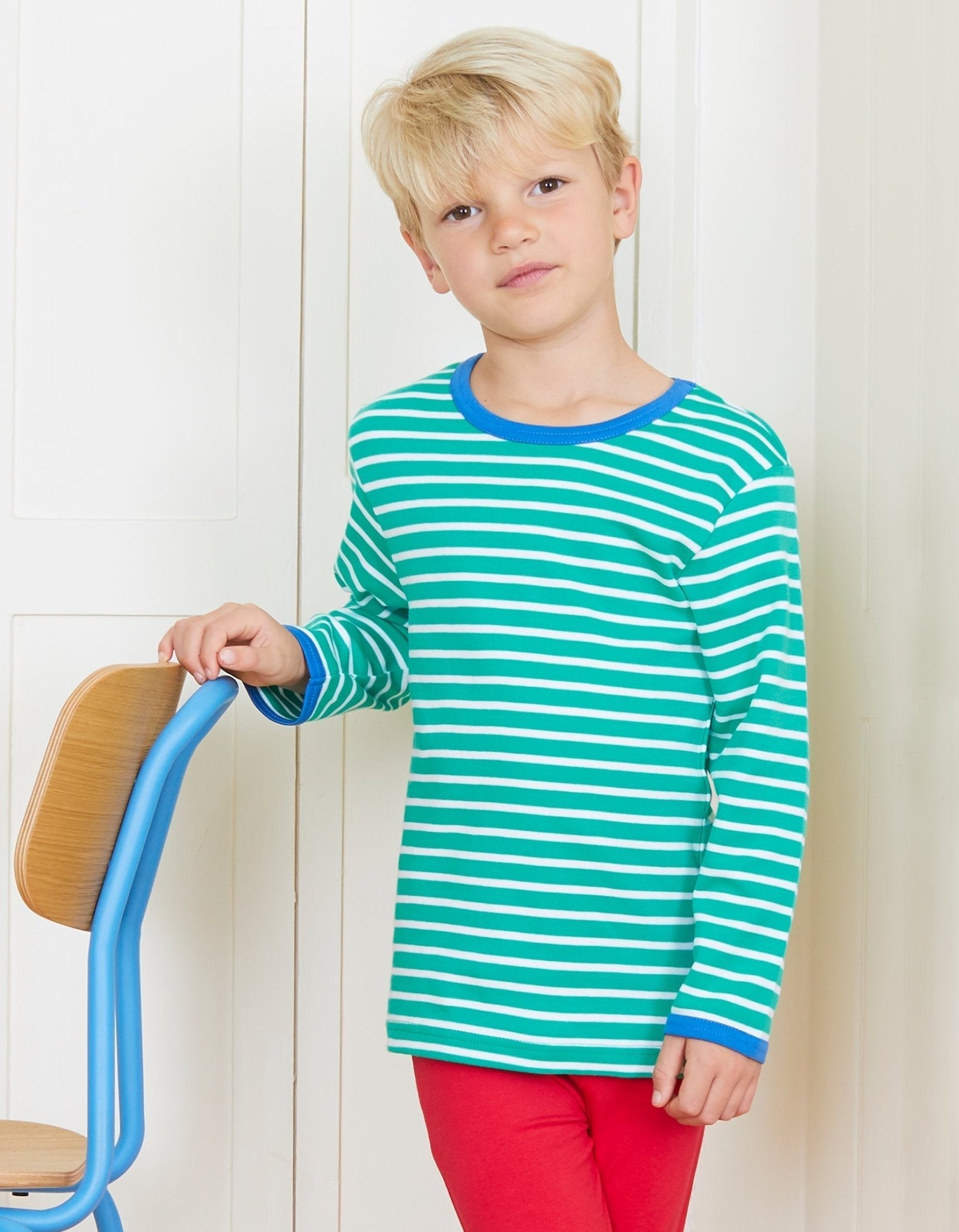 Organic Green Breton Long Sleeved T Shirt for Kids