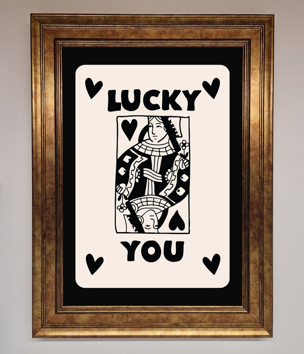 Lucky You Beige Black Framed Print