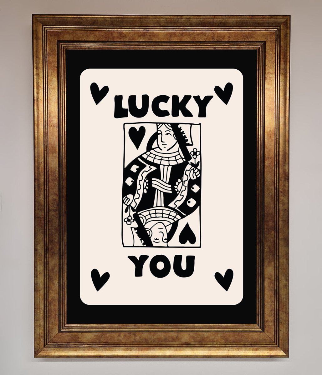 Lucky You Beige Black Framed Print