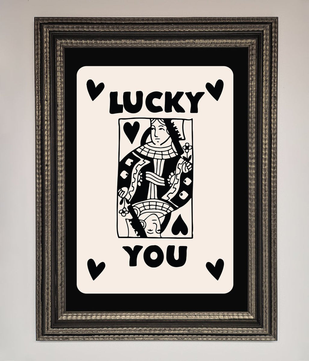 Lucky You Beige Black Framed Print