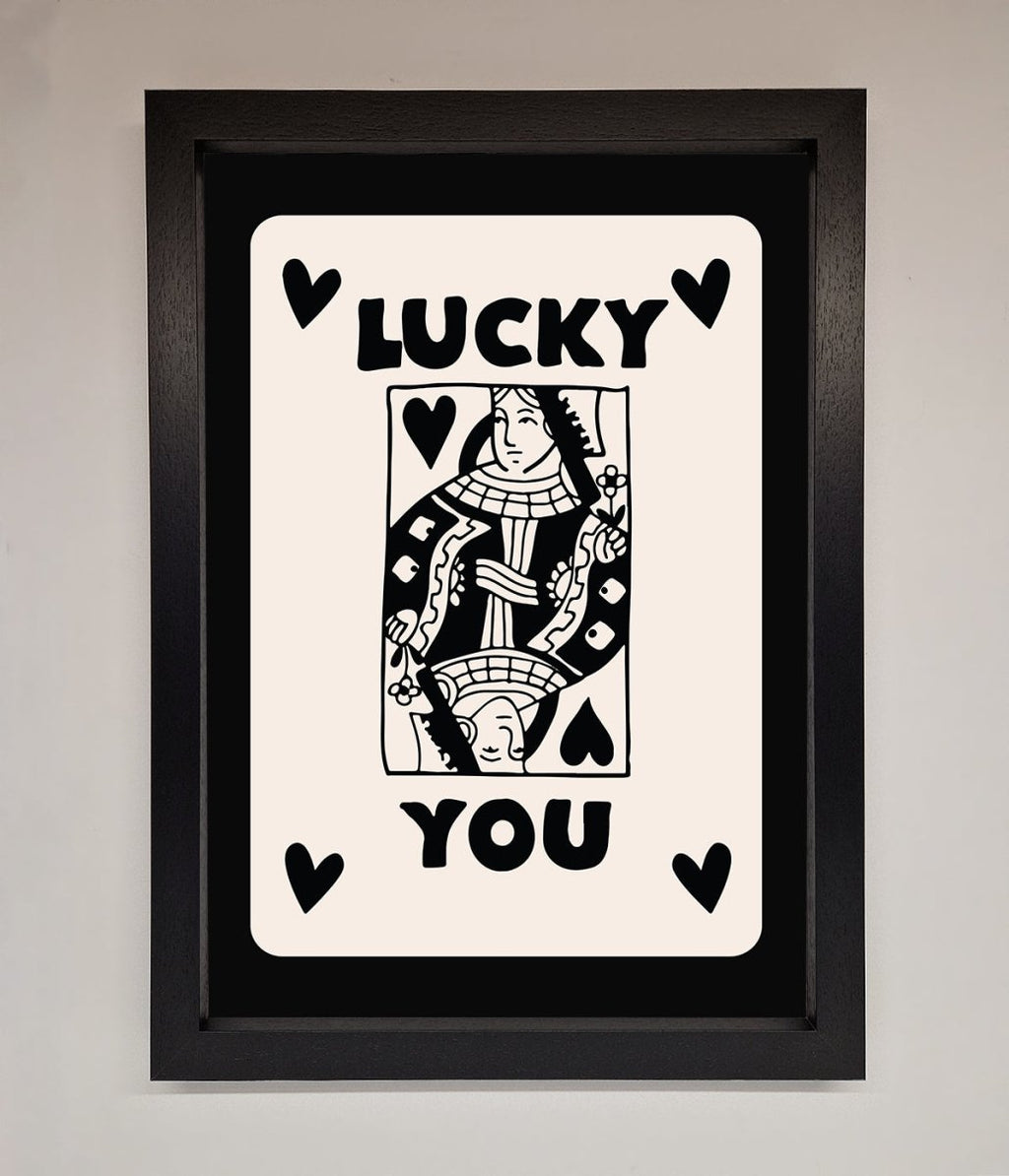 Lucky You Beige Black Framed Print