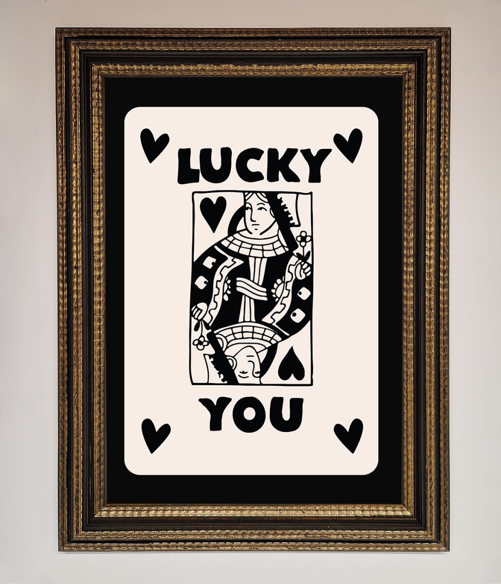 Lucky You Beige Black Framed Print