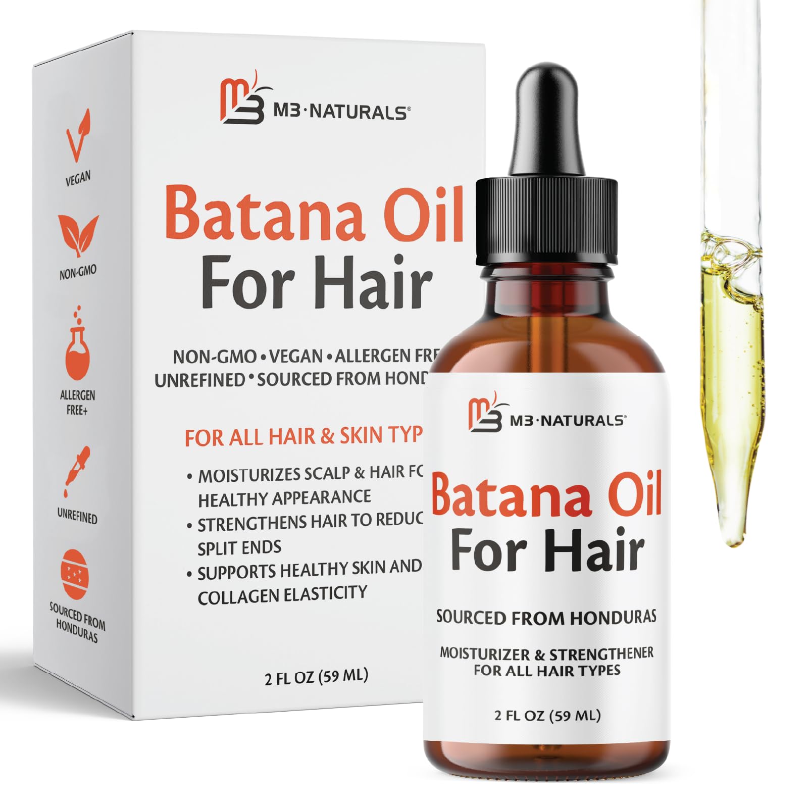 M3 Naturals Vegan Batana Oil – Unrefined, 100% Pure, 2 FL OZ