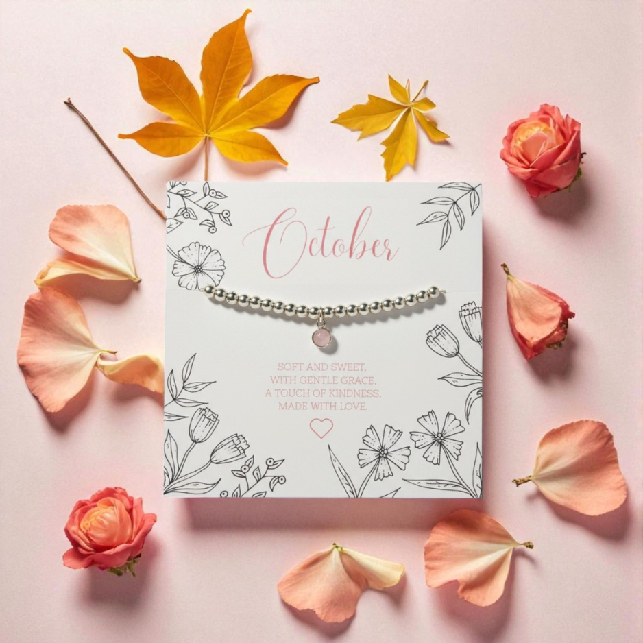 Rose Quartz Charm Bracelet in Sterling Silver and Gold Filled