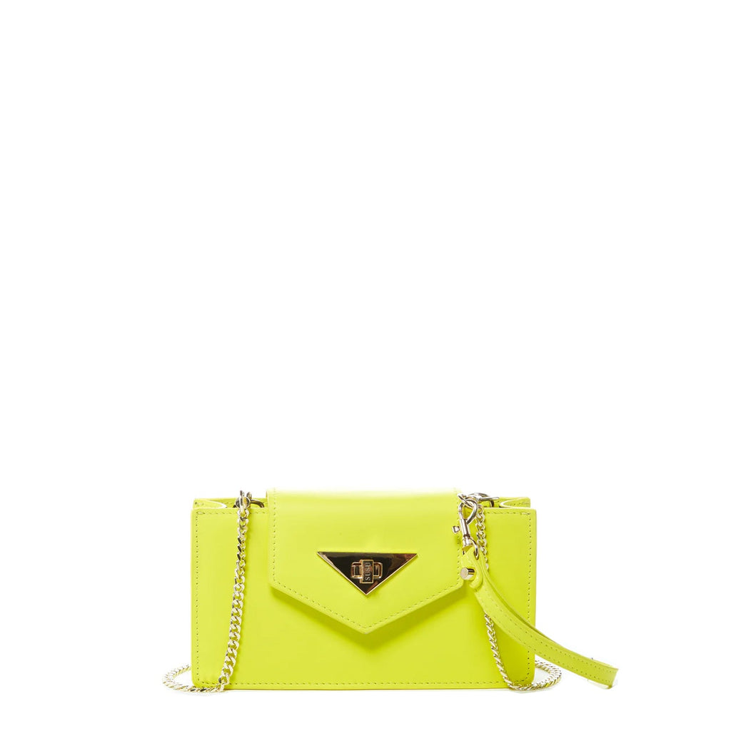 Bright Yellow Leather Crossbody Wristlet with Gold Chain Strap