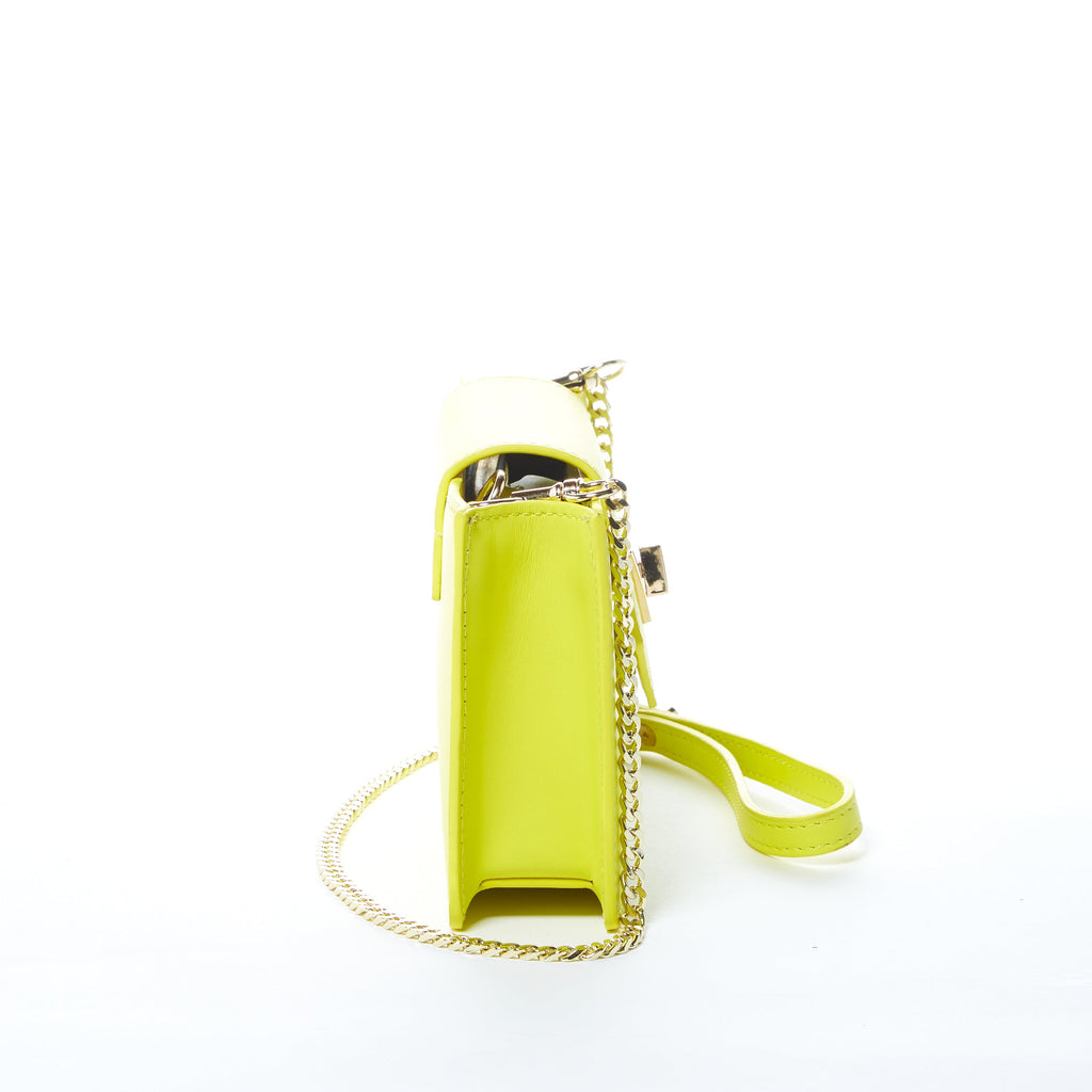 Bright Yellow Leather Crossbody Wristlet with Gold Chain Strap
