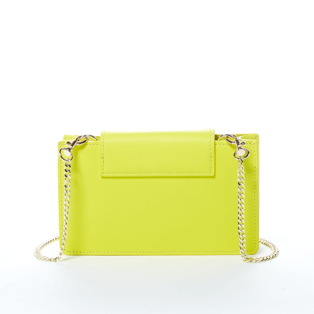 Bright Yellow Leather Crossbody Wristlet with Gold Chain Strap