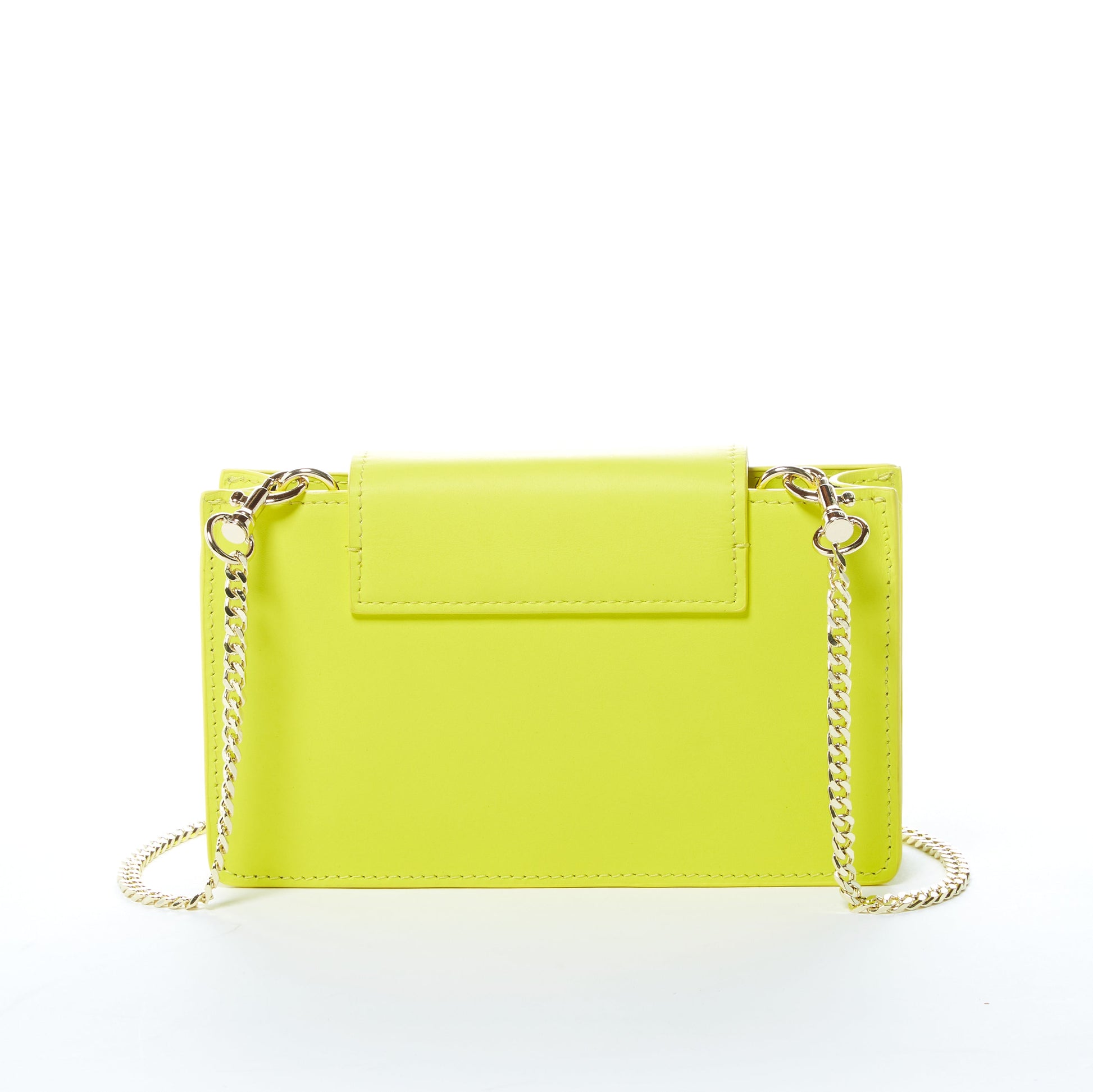 Bright Yellow Leather Crossbody Wristlet with Gold Chain Strap