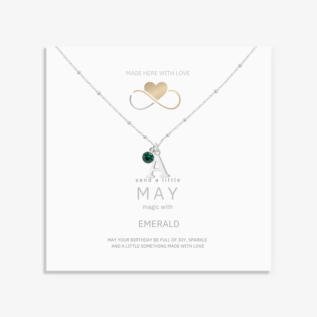 May Birthstone Initial Charm Necklace in Sterling Silver